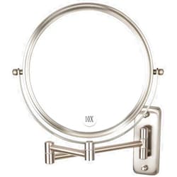 ALHAKIN Wall Mounted Makeup Mirror - 10x Magnification 8'' Two-Sided Swivel Extendable Bathroom Mirror Nickel Finish