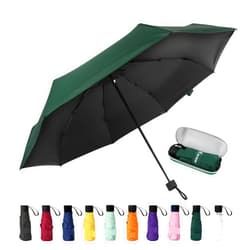 GAOYAING Mini Travel Umbrella Sun&Rain Lightweight Small and Compact Suit for Pocket Parasol with 99% UV Protection for Women Men Kids With Case Forest Green