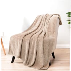 PAVILIA Soft Fleece Taupe Tan Throw Blanket for Couch, Lightweight Plush Warm Blankets for Bed, Fuzzy Cozy Flannel Blanket Throw for Sofa, Travel, Jacquard Pattern, Taupe/Camel, 50x60 inch