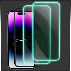 AKARMOVO 2 Pack Luminous Tempered Glass Screen Protector for iPhone 14 Pro with Easy Installation Frame, Durable Clear Film with Glowing Raised Edges, Strong Protection and Amazing Look