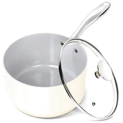 MICHELANGELO 3 Quart Saucepan with Lid - Non Toxic Sauce Pan with Nonstick Ceramic Coating, Scratch-Resistant, Induction Saucepan Suitable for All Stovetops, Beige