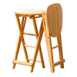 EYHOME Bamboo Folding Bar Stool,Protable Stool,Kitchen Counter Height Stool,Foldable chair with Footrest,Collapsible Wooden stools for Home Kitchen Breakfast,Natural,30x61cm(12x24inch)