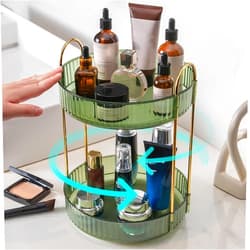 Tomkulis 360 Rotating Makeup Organizer for Vanity, Large Capacity Skincare Organizer, Makeup Cosmetic Storage, Corner Storage Organizers for Bathroom, Kitchen, Dresser (Green, 2 Tiers Round)