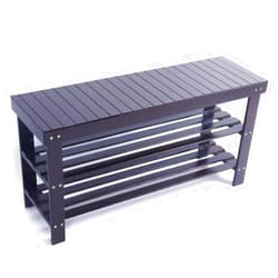 LTXYNY 90cm Strip Pattern 3 Tiers Bamboo Stool Shoe Rack Shoe Storage Bench Gray Blue Color