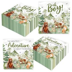 Gumwaqu Adventure Baby Shower Napkins,Let The Adventure Begin Supplies 40pcs Oh Boy Woodland Forest Napkins for Mountain Wilderness Baby Shower Party Supplies