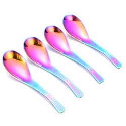 Efoot Soup Spoon,4PCS Rainbow Spoon, Stainless Steel Soup Spoon Coffee Spoons Ice Cream Spoon Perfect for Home and Kitchen(Purple)