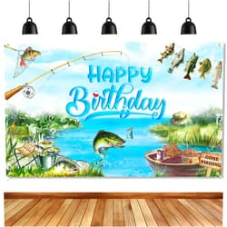 Ushinemi Fishing Birthday Party Decorations Gone Fishing Happy Birthday Banner, Fishing Themed Background Bass Fishing Party Supplies for Adults and Kids 6 x 3.6 ft