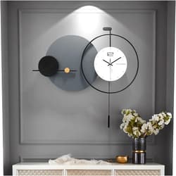 HEBOIX Large Modern Wall Clock for Living Room,Decorative Silent Battery Operated Wall Clock with Pendulum Metal Wall Art for Kitchen/Bedroom/Entryway/Office Decor