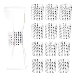 PENTA ANGEL Napkin Rings Bulk Penta Angel 50pcs Adjustable Self Adhesive Tapes Rhinestone Napkin Holders for Rolling Tableware Wedding Christmas Graduation Party Table Decoration (Sliver, 4×13cm)