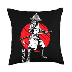 Samurai Nobility title Bushi Japan Asia Warrior Samurai Ninja Warrior Japanese Bloodstain Katana Sword Asia Throw Pillow, 18x18, Multicolor