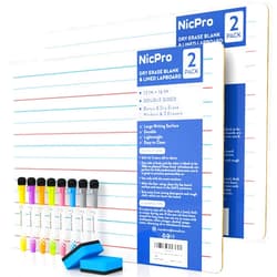 Nicpro Dry Erase Lap Board 12 x 16 inches 2 Pack Ruled Kid Double Sided Blank & Lined Small Lapboard with 8 Pens, 2 Eraser, Learning Mini Whiteboard Portable for Student and Classroom Use