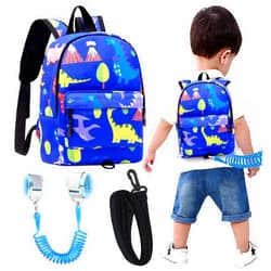 Accmor Toddler Harness Backpack Leash, Baby Dinosaur Backpacks with Anti Lost Wrist Link, Cute Mini Child Harnesses Leashes for Walking, Keep Kids Close Back Pack Rope Tether Rein for Boys Girls(Blue)
