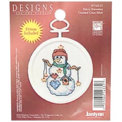 Janlynn 1143-31 18 Count Mini Counted Cross Stitch Kit, 2.5-Inch, Round, Starry Snowman