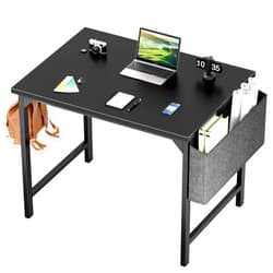Sweetcrispy Small Computer Office Desk 32 Inch Kids Student Study Writing Work with Storage Bag & Headphone Hooks Modern Simple Home Bedroom PC Table - Black