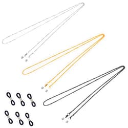 Whaline 3 Pieces Eyeglasses Chain Sunglass Neck Strap Holder with 6 Pcs Adjustable Rubber Ends Connectors (Silver Golden Black)