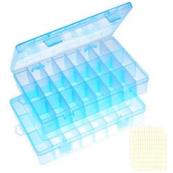 NIUBIER 2 Pack Blue Plastic Organizer Box, Storage Container with Adjustable Divider, Craft Organizers and Storage Bead Storage Organizer Box for DIY Jewelry Tackles with 2 Sheets Label Stickers