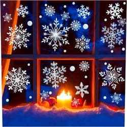 DC-BEAUTIFUL 318 Pcs Christmas Snowflakes Clings Decoration Set, White Christmas Theme Window Stickers, Winter Snow Flakes Clings Party Decal (12 Sheets)