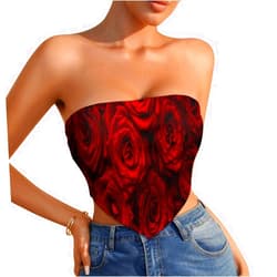 PPIKTC Women's Strapless Bandeau Crop Tube Top for Summer Beach