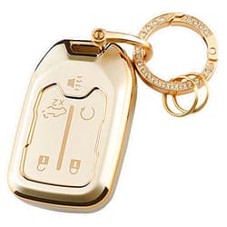 YUBOMT Key Fob Cover for Chevy Silverado Suburban Tahoe GMC Sierra Terrain Acadia Yukon Smart Car Key Shell with Key Ring (5 Buttons,Gold)
