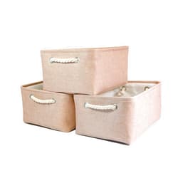 HARMOSO Collapsible Storage Basket (14Lx10.6Wx6.6H) Decorative Storage Bins with Handles Canvas Storage Baskets for Shelves Gift baskets organizing Toys Clothes Books (pink,3Pack)