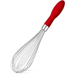 Rainspire 12-Inch Wire Whisk Stainless Steel, Balloon Whisks for Cooking, Wisk Wisking Tool With Soft Silicone Handle, Thick Durable Whisker for Blending, Beating, Whisking, Stirring, Red