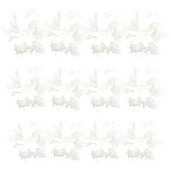 TOYANDONA 12pcs Christmas Poinsettia Flowers, 5.5 inch Artificial Poinsettia Flowers Glitter White Christmas Tree Ornaments with Stems and Clips for Christmas Wreath Party Decorations