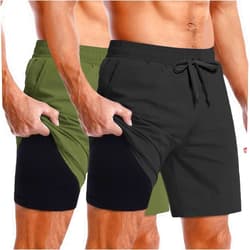 COOFANDY Men's 2 in 1 Running Shorts 2 Pack Athletic Shorts Quick Dry Gym Training Workout Shorts with Pockets