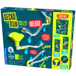 Thames & Kosmos Gecko Run Marble Run Deluxe Starter Set by Thames & Kosmos – Vertical Marble Run w/Flexible Tracks, Loop & Trampoline Tricks, Fast, No-Mess Setup, Residue-Free Nano-Adhesive Pads for Creative Play