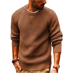 PJ PAUL JONES Mens Crewneck Sweater Waffle Knitted Pullover Sweaters Raglan Sleeve Knitwear Sweaters