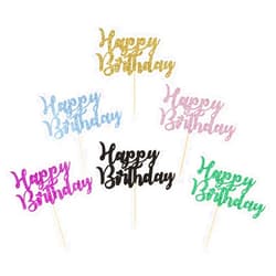 Donoter 24 Pcs Happy Birthday Cupcake Toppers Cake Picks for Birthday Party Decoration Supplies, 6 Colors