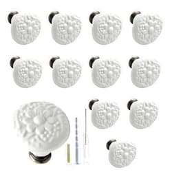 Biaungdo 12 Pcs White Ceramic Kitchen Cabinet Knobs, Retro Ceramic Dresser Knobs, Vintage Round Drawer Knobs, Decorative Knobs and Pulls, Closet Door Knobs Handles for Cabinet, Drawer, Cupboard