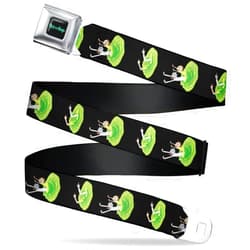 Buckle-Down Rick and Morty Belt, Seatbelt Buckle Belt, Rick and Morty Middle Finger Portal Jump Poses Black, Adjustable