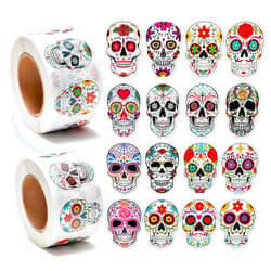 H1vojoxo 1000PCS Day of The Dead Sugar Skull Sticker Roll, Mexican Dia de Los Muertos Stickers for Water Bottle, Mexican Day of The Dead Decals, Sugar Skull Stickers for Luggage, Laptop, Computer