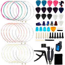 Augshy 65 Pcs Guitar Repair Kit Including Strings, Picks, Capo, String Winder&Cutter, Tuner, Storage Bag for Beginner