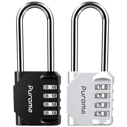Puroma 2 Pack 2.6 Inch Long Shackle Combination Lock 4 Digit Outdoor Waterproof Padlock for School Gym Locker, Sports Locker, Fence, Gate, Toolbox, Case, Hasp Storage (Silver & Black)