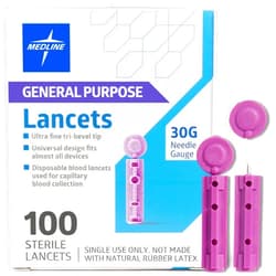 Medline General Purpose Lancets, 30G, Sterile Single Use Lancets for Diabetes Testing, Safety Lancets for Blood Sampling, Fingerstick Diabetic Lancets, 100 Count