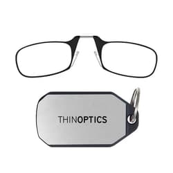 ThinOptics Keychain Rectangular Reading Glasses, Black Frames/Black Case, 2 Piece Set + 2.5
