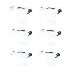 Hespama 6 Quart Storage Bin, Plastic Latch Box with Black Handle, 6 Packs, R