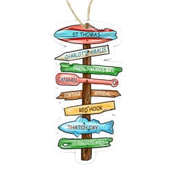 MapMom St Thomas USVI Driftwood Souvenir Ornament | 4” Wood Hanging Map Ornament with Artwork & Charm | Perfect for Wine Bottles, Gift Bags, or Christmas Tree