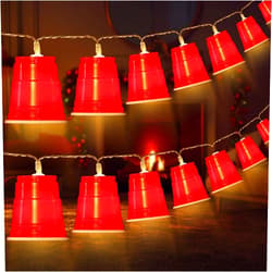 Hiboom 16.4FT 30 LED Red Cup Lights, Red Cup String Lights, White Trash Party Decorations, Battery Operated Mini Shot Cups Fairy Light for Home, Bar, Clubs, Christmas Party Supplies