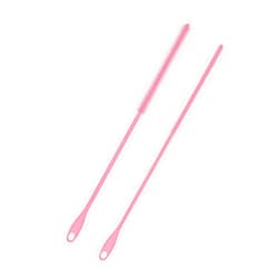 PEUTIER 2pcs Silicone Straw Brushes, 6mm+8mm Extra Long Straw Cleaning Brush Reusable Bottle Straw Washing Tool with Hanging Ring Bendable Crevice Brush Pipe Cleaners for Smoothie Straw (Pink)