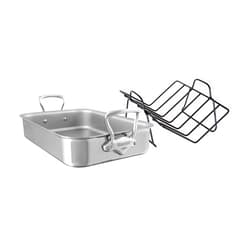 Mauviel M'Cook 5-Ply Polished Stainless Steel Roasting Pan With Rack, And Cast Stainless Steel Handles, 15.7 x 11.8-in, Made In France