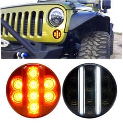 Aexploer for JK Front Turn Signal LED Lights Running Lamps Compatible with Wrangler JK JKU 2007-2018,White Vertical LED Bar as Daytime Running Lights,Amber Yellow LED as Turn Signal(Smoked Lens)