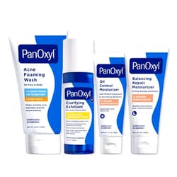 PanOxyl Complete Cleanse, Manage & Moisturize Bundle - Acne Foaming Wash Benzoyl Peroxide 10%, PM Balancing Repair Moisturizer, AM Oil Control Moisturizer & Clarifying Exfoliant with 2% Salicylic Acid