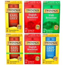 Twinings Tea Variety 6-Pack – Earl Grey, English Breakfast, Irish Breakfast, Earl Grey Decaf, English Breakfast Decaf, Lady Grey Tea Bags, 20 Count Each