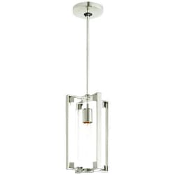 GEORGE KOVACS P1401-613 Crystal Clear Mini Pendant, 1-Light, 60 Total Watts, 11.75-in H x 5.5-in W, Polished Nickel