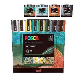 Uni Posca Posca Markers Color Tones Set, Acrylic Paint Pens with Reversible Tips for Coloring and Drawing on Any Surface, Non-Toxic Formula, Posca Markers Earth Tones for Rock Painting, Fabric, Glass, & more
