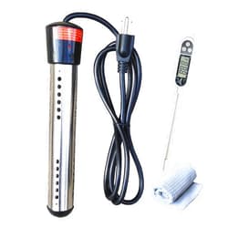 Melvyfiore Portable Electric Immersion Water Heater for Plastic Bucket, Bathtub Submersible Warmer. Small Above Ground Pool Heaters with 304 SS Guard, Water Warmer Heats 5 Gallons of Water in Rapid Black