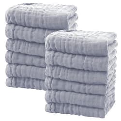 SWEET DOLPHIN 12 Pack Baby Muslin Washcloths - Soft Face Cloths for Newborn, Absorbent Bath Wash Cloths, Wipes, Burp Rag - Toddlers Essentials Stuff, Baby Registry as Shower -10