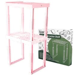 Svartur Locker Shelf Adjustable Height and Width, Pink Locker Organizer for Work, Locker Shelves for School Locker, Stack-able Locker Stand Tools for Gym Locker, Locker Accessories Stuff, Pack of 2